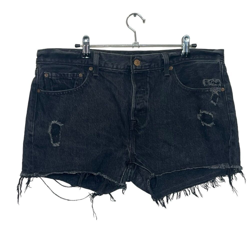 Levi's High Rise Distressed Denim Shorts Womens 31 Black Summer Festival Cut Off